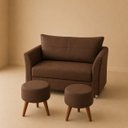 Ver imagem 6 de Kit Namoradeira Lisboa 2 Lugares + 2 Puffs Redondos em Suede para Sala Marrom Conforto e Luxo