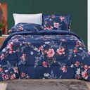 Ver imagem 4 de Kit Edredom Celi Super King Dupla Face Micropercal 200 Fios 3 Peças - Azul Marinho Floral