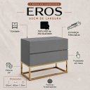Ver imagem 2 de Mesa Cabeceira Eros 2 Gavetas Cinza Pés Dourado Estilo Industrial