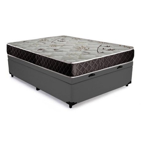 Cama Box Baú Casal Conforto Sintético Cinza + Colchão Casal Conforto Espuma D33 Com EPS 26x138x188