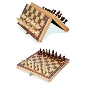 Tabuleiro Imantado Madeira 3 em 1 Xadrez Damas Gamão