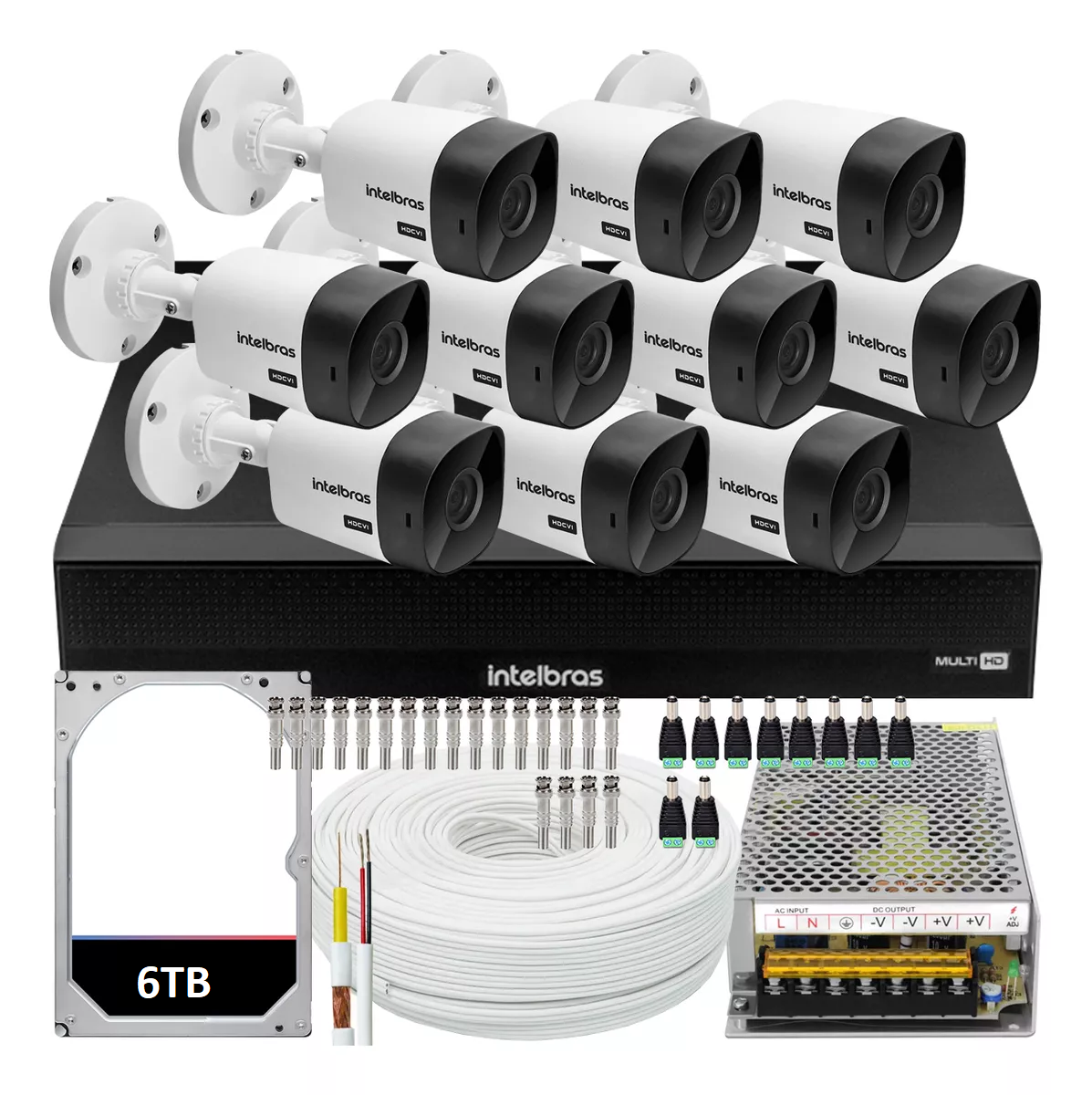 Kit Intelbras 10 Câmeras Segurança Vhc 1120 20m Dvr de 16 Canais 6 Tb