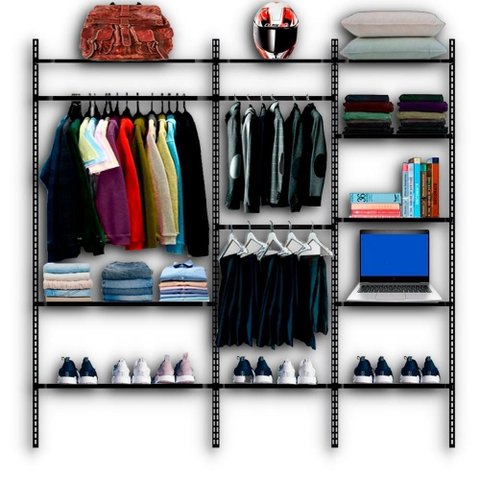 Estante Roupeiro Modulados Aramados Compacto Resistente 2,20m - Preto