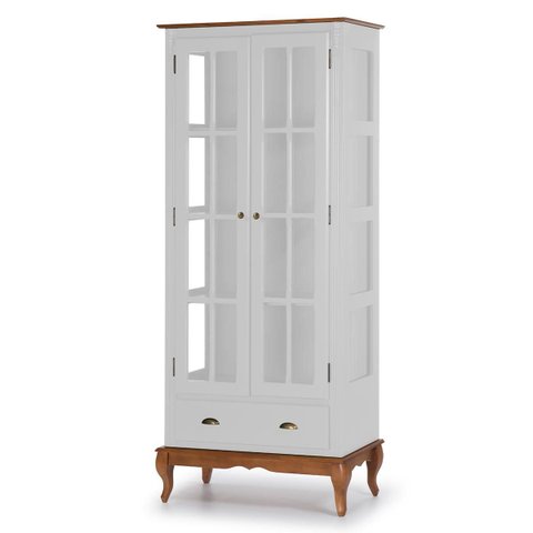 Cristaleira 2 Portas e Laterais em Vidro 3 Prateleiras 1 Gaveta 60808 Hannover - Branco/imbuia Glaze