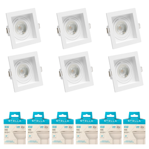 Kit 6x Spot Embutir Recuado Gu10 C/ Lâmpada Eco 6w Stella Cor:branco - Branco Quente