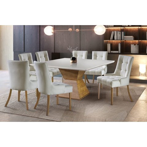 Sala de Jantar Moderna Quadrada 8 cadeiras 1,50x1,50m - Royal - Requinte Salas