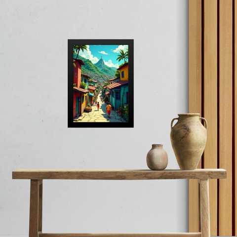 Quadro Decorativo Rio de Janeiro - Favela 45x34cm - com Vidro:moldura Preta