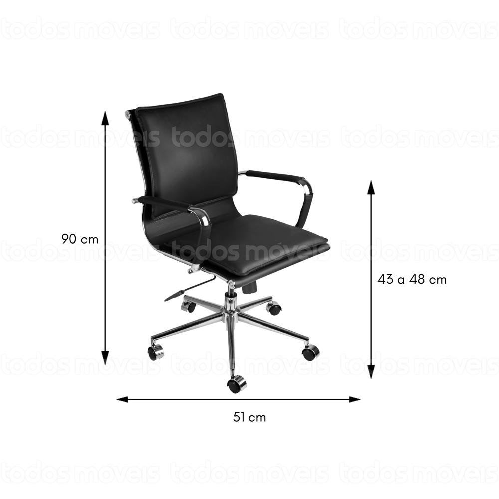 Cadeira Giratória Baixa Office Soft em Pu Preto Base Rodízio Cromado - 4