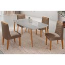 Ver imagem 1 de Conjunto Sala de Jantar Havana C/ Tampo Madeirado C/ Vidro Canto Curvo 120x80cm e 4 Cadeiras