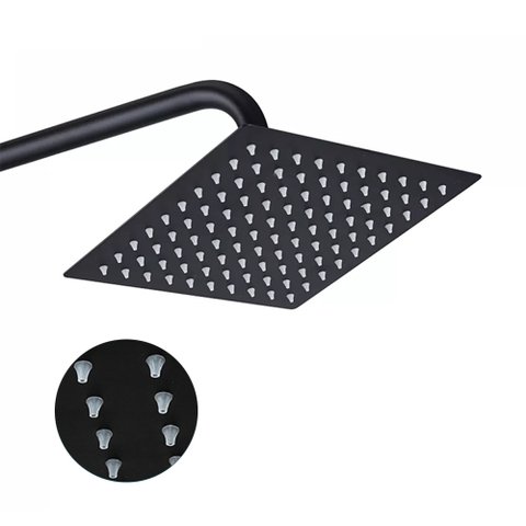 Chuveiro Ducha Slim Quadrado 20x20 Parede Suporte Preto Fosco Piscina Banheiro Area Externa Economia