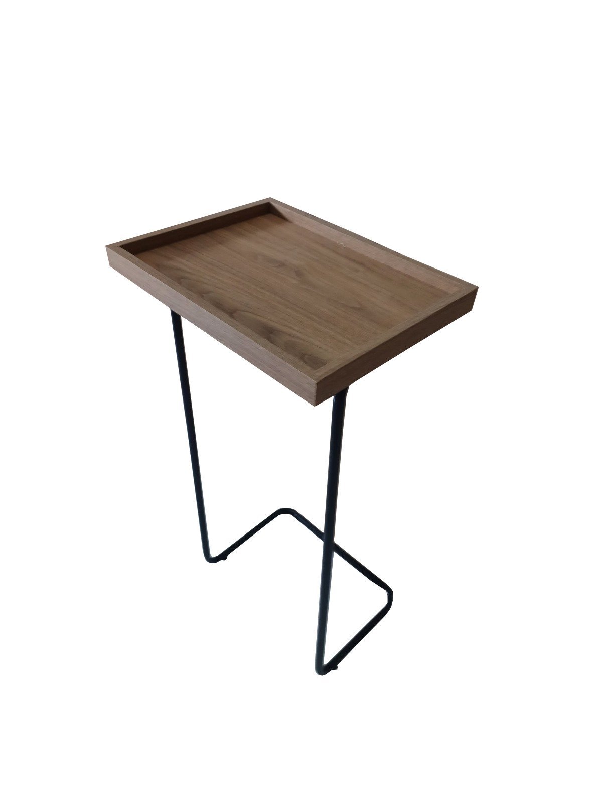 Mesa Apoio Lateral Sofá Madeira Bandeja Porta Copos Base Metal Preta ...