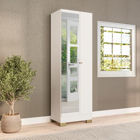 Armário Multiuso 56cm c/ Espelho 2 Portas 5 Prateleiras Br Cor:Branco