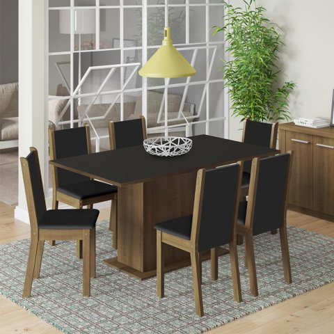 Conjunto Sala de Jantar Madesa Ohana Mesa Tampo de Madeira com 6 Cadeiras Rustic/Preto/Sintético Pre