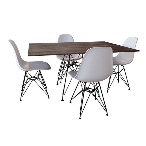 Conjunto De Mesa De Ferro Preto Tampo Amêndoa 120X75 4 Cadeiras Ferro Preta Assento Bra