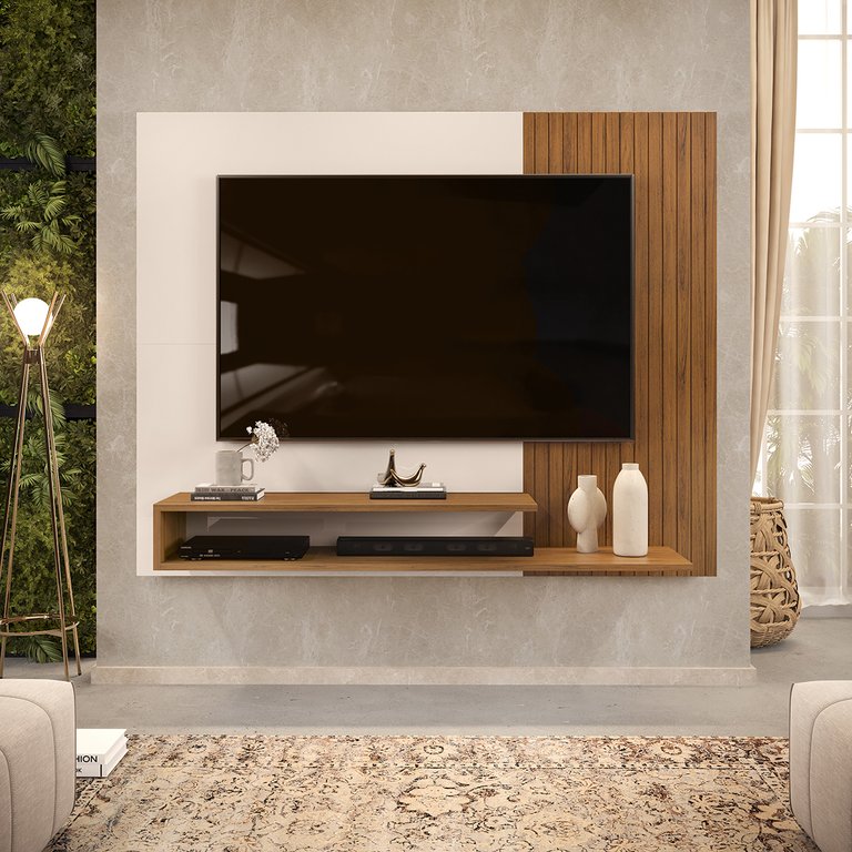 Painel para Tv até 50 Polegadas 2 Prateleiras Nando Dj Móveis Freijó/off White