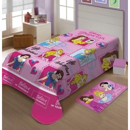 Manta Jolitex Ternille Solteiro Disney Infantil - UN - Rosa e Amigas pricesas - 1