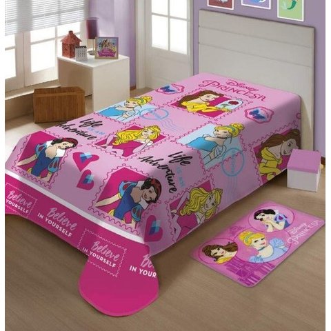 Manta Jolitex Ternille Solteiro Disney Infantil - UN - Rosa e Amigas pricesas