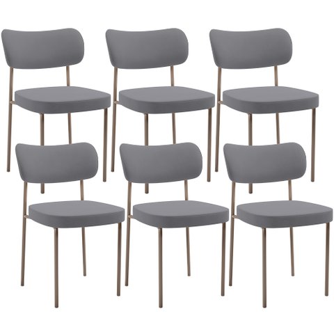 Kit 06 Cadeiras Estofadas para Sala de Jantar Melina Base Arena L02 Suede Cinza - Lyam Decor