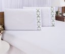 Ver imagem 2 de Jogo lençol king casal bordado 3 peças branco Verde veneza