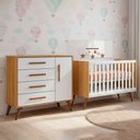 Ver imagem 1 de Quarto Bebê Infantil Q Encanto Berço Vira Cama e Comoda Sapateira 1 Portas 4 Gavetas Retrô Qmovi