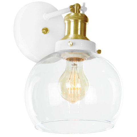 Arandela Château Bola Media Vidro Branco c/ Dourado 20cm