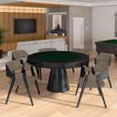 Ver imagem 1 de Conjunto Mesa de Jogos Carteado Bellagio Tampo Reversível e 6 Cadeiras Madeira Poker Base Cone Pu Nu