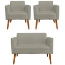 Ver imagem 1 de Conjunto Namoradeira e 2 Poltronas Decorativas Isabella Pés Palito Madeira Suede Nude - Gran Belo