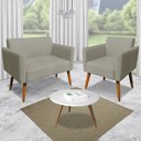 Ver imagem 2 de Conjunto Namoradeira e 2 Poltronas Decorativas Isabella Pés Palito Madeira Suede Nude - Gran Belo