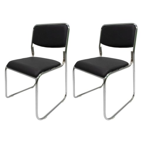 Kit 2 Cadeiras Dakar para Mesa de Jantar Preto em Aço Cromado