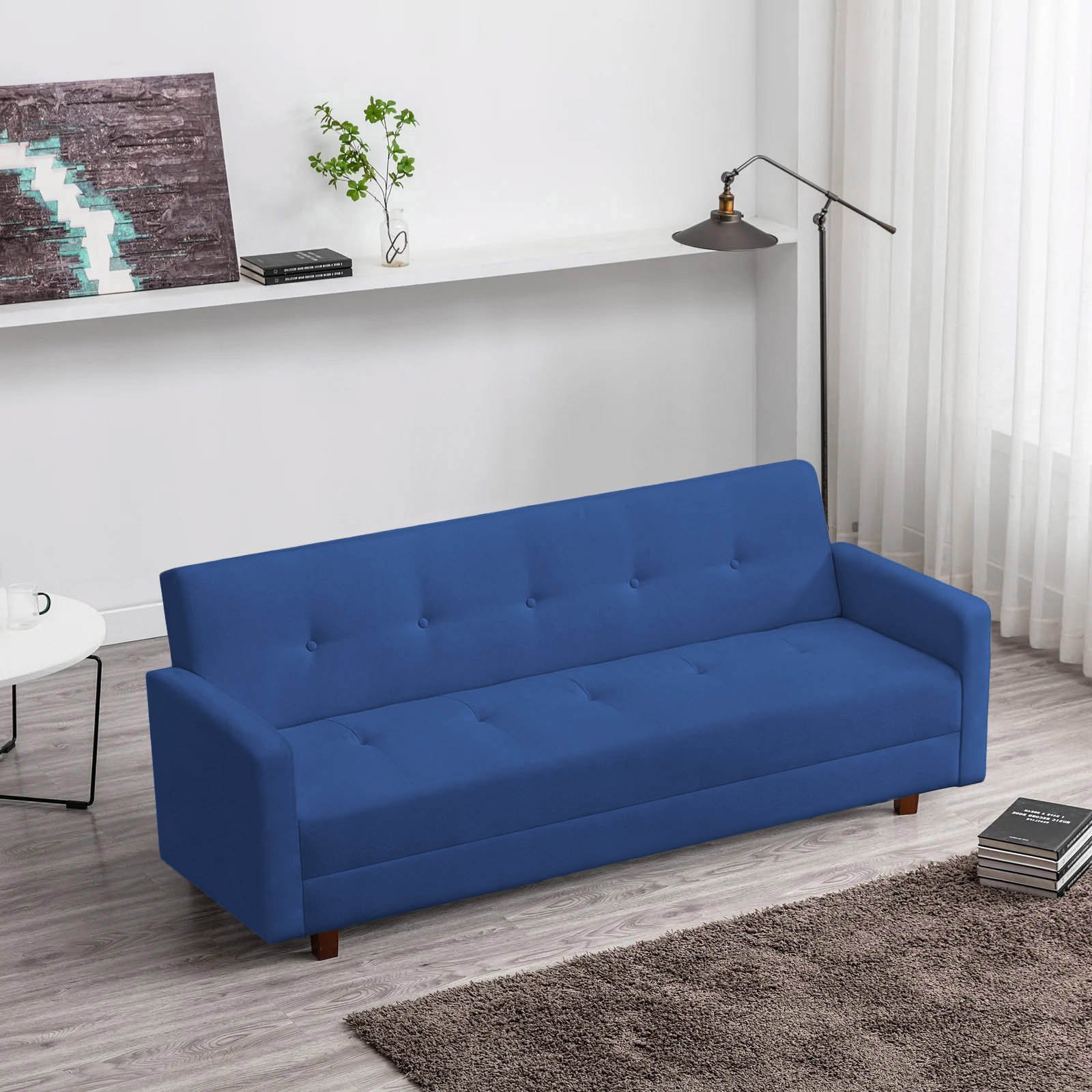 Sofá Cama 3 Lugares Dhenver Suede Azul Marinho - Lares Decor