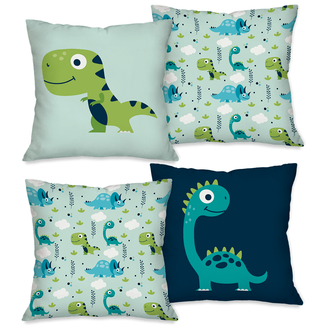 Kit com 4 Capas para Almofadas Decorativas Infantil Dinossauro