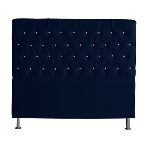 Cabeceira de Cama Box Estrela King 195 Cm Suede Botão Cristal Azul Marinho do Lar Móveis e Decoração