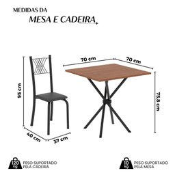 Conjunto de Mesa Tubular 70x70cm Tampo em Mdf 4 Cadeiras Sara - 3