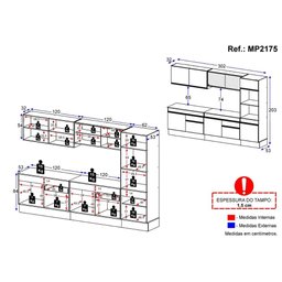 Armário de Cozinha Completa 5 Peças com Rodapé Mp2175 Made Multimóveis Preto/branco - 3