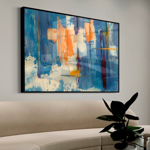 Quadro Decorativo Abstrato Aquarelado em Moldura Caixa TaColado Moldura Trad 1cm Madeira Escura com 