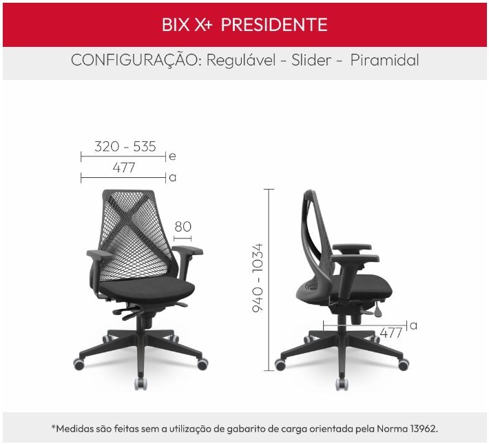Cadeira Bix Plaxmetal Presidente Base Nylon Slider Tela Preta Assento Preto T11 - 4