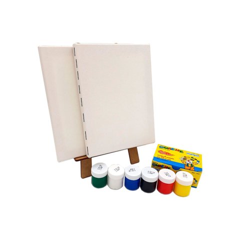 Kit Pintura Infantil Mini Cavalete Tintas Telas Pincel Presente Dia Das Crianças Amor Lindo