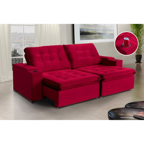 Sofá Londres 5 Lugares 2,50cm- de Casa Décor Estofados Cor:Vermelho:Vermelho