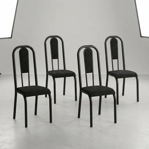 Kit 4 Cadeiras Madri Corino Tempest Preto Tubo Preto Fosco