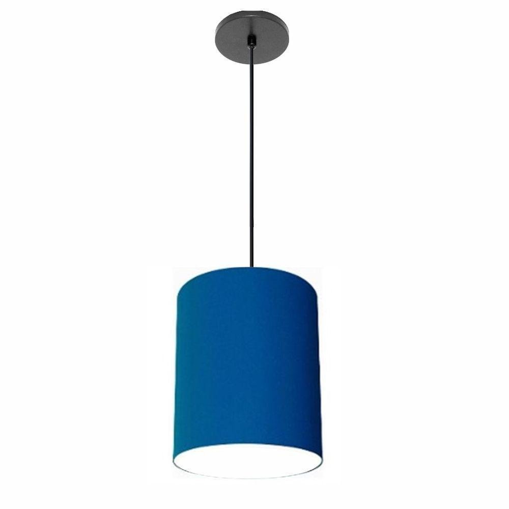 Luminária Pendente Md-4102 Cúpula em Tecido Azul-marinho Cor da Canopla Canola Preta e Fio Preto - 1