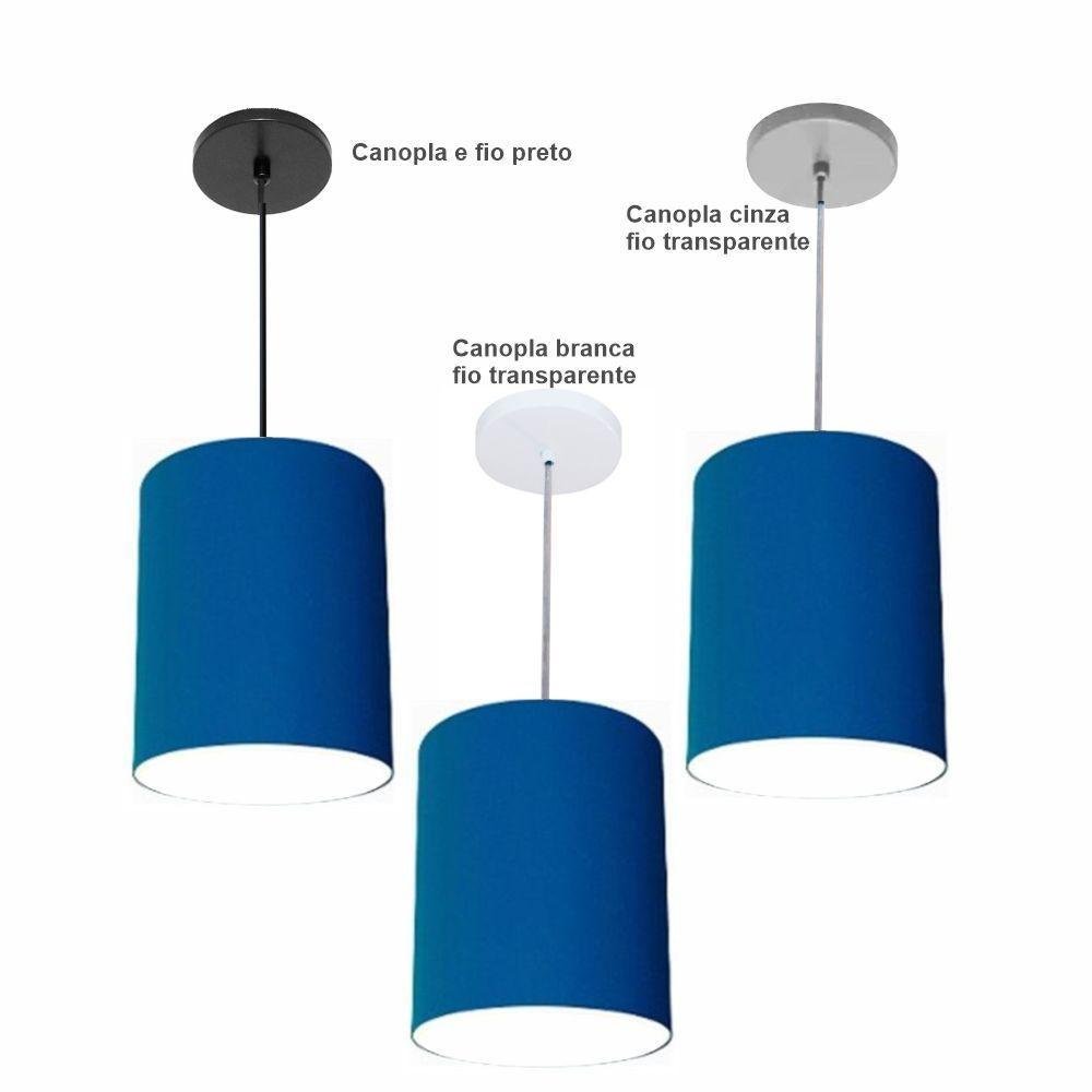 Luminária Pendente Md-4102 Cúpula em Tecido Azul-marinho Cor da Canopla Canola Preta e Fio Preto - 2
