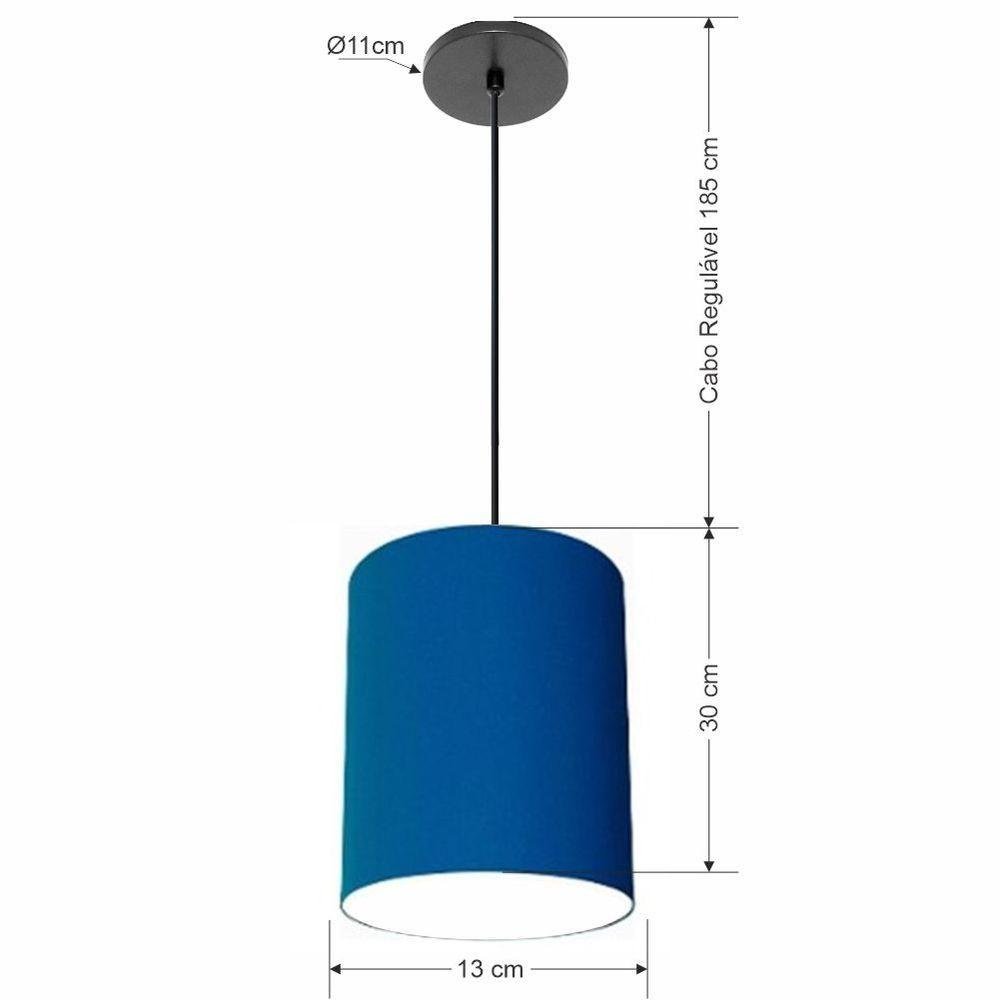 Luminária Pendente Md-4102 Cúpula em Tecido Azul-marinho Cor da Canopla Canola Preta e Fio Preto - 3