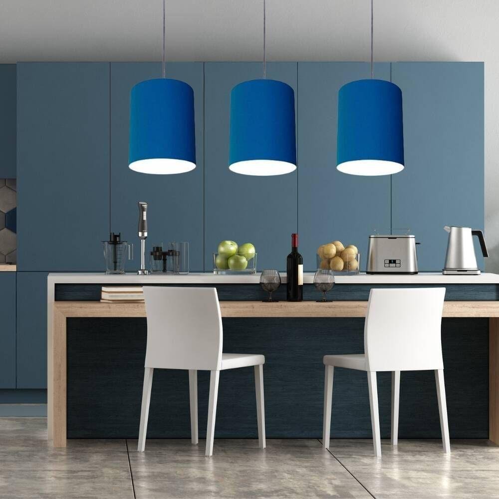 Luminária Pendente Md-4102 Cúpula em Tecido Azul-marinho Cor da Canopla Canola Preta e Fio Preto - 4