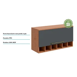 Armário Aéreo de Cozinha 80cm com 1 Porta Basculante e Mini Adega 100% MDF Itália Espresso Móveis - 5