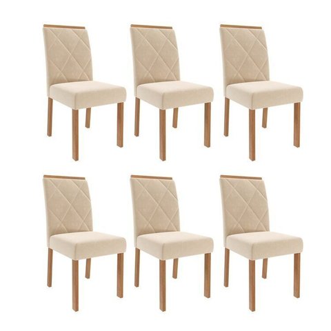 Kit 6 Cadeiras para Sala de Jantar Estofadas Fernanda Bege/Nude