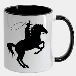 Caneca Branca com Interna Preta Y5 Boiadeiro Montando Laco Desenho Umbanda - 1