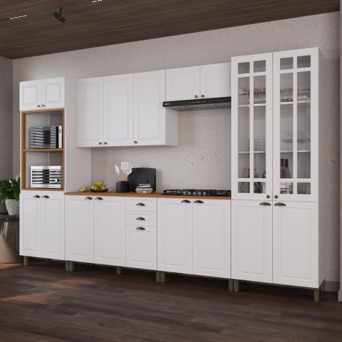 Armário Cozinha Modulada Completa Americana 100% MDF 350cm Provence Multimóveis Crink-CPL004