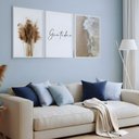 Ver imagem 2 de Kit 3 Quadros Boho Bege Mar Gratidão Moldura Branca