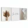Kit 3 Quadros Boho Bege Mar Gratidão Moldura Branca - 3
