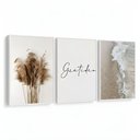 Ver imagem 3 de Kit 3 Quadros Boho Bege Mar Gratidão Moldura Branca